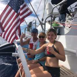 a woman sitting on a boat