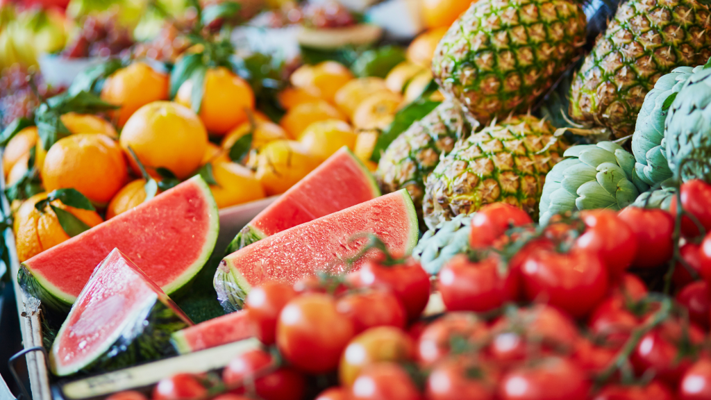 local fruit and vegetables at a farmers market