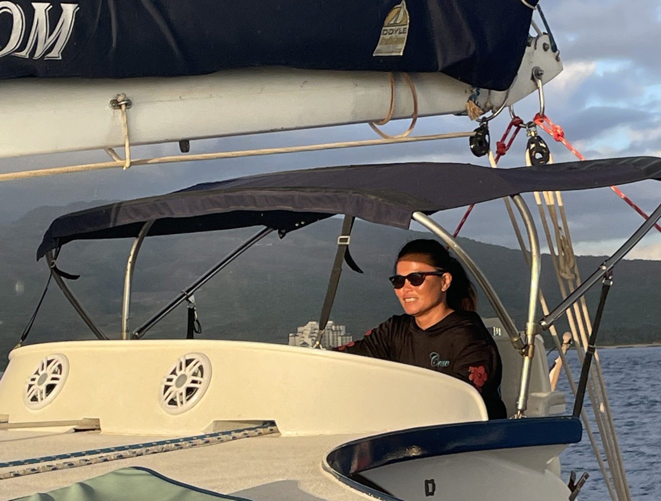 a person riding on the back of a boat