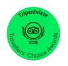 Green circle with 'Tripadvisor Travellers' Choice Awards 2023' and owl logo.